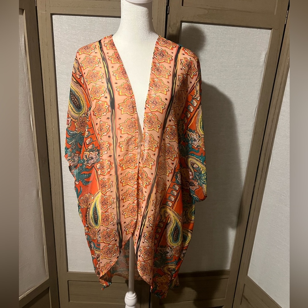 Love Squared Women's Orange Boho Kimono Cardigan‎ Large XL